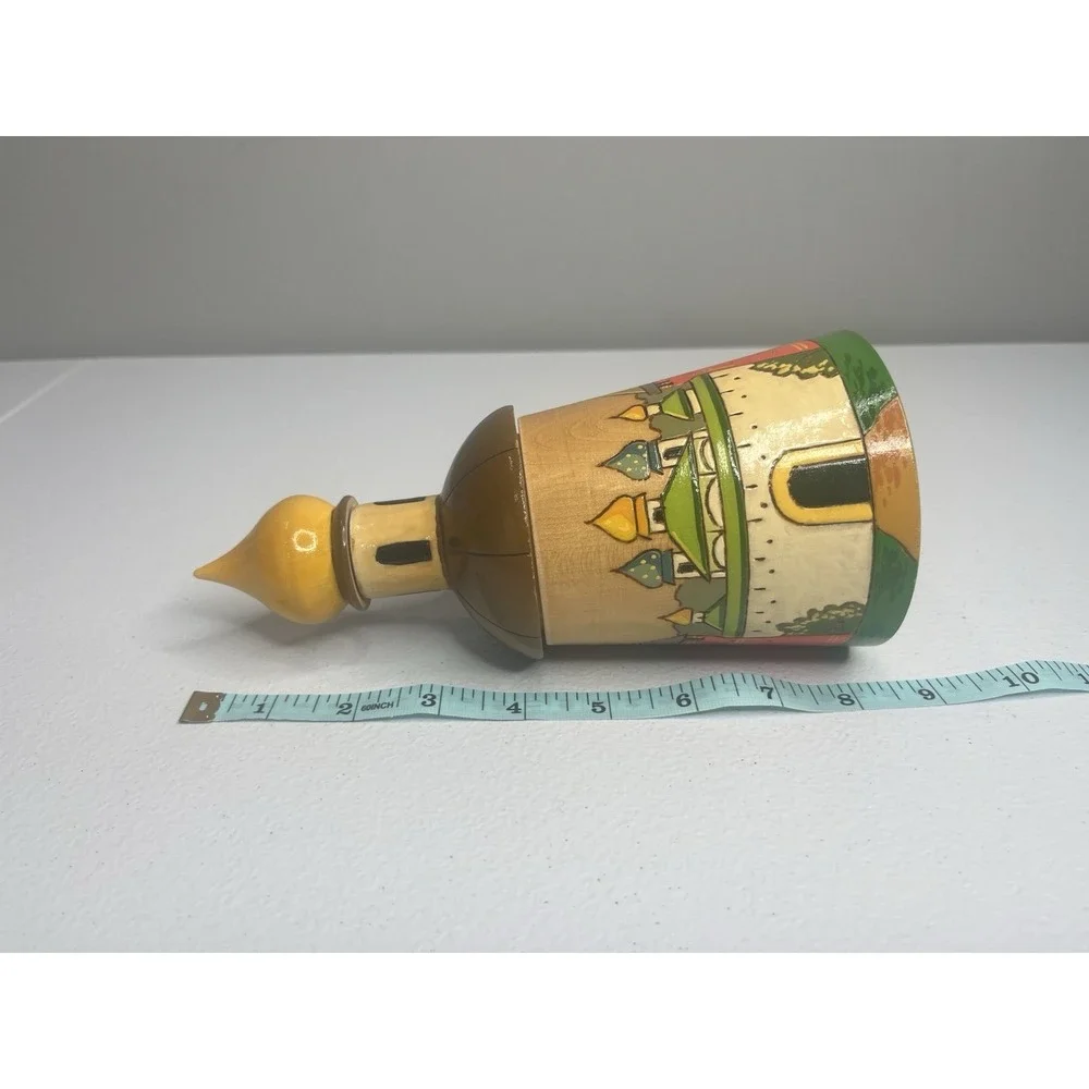 Vtg Russian‎ Treasure Box Canister Jar Hand Carved Wooden Lidded Made In USSR